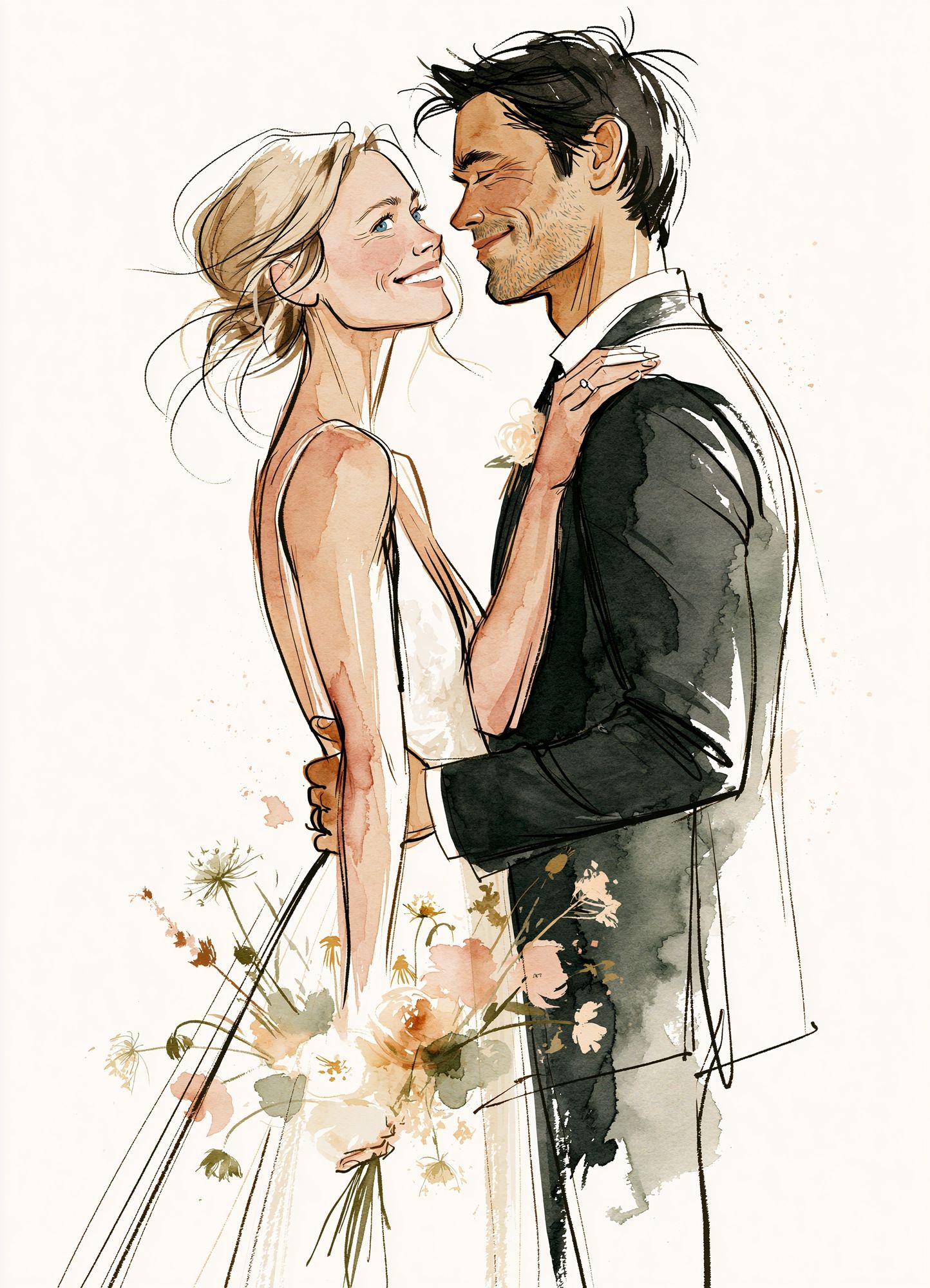 Romantic Couple Watercolor Print. poster — illustration art