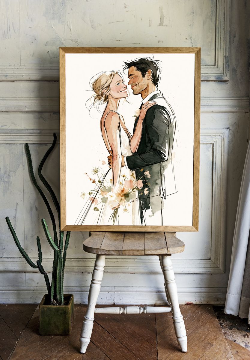 Romantic Couple Watercolor Print. room preview
