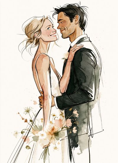 Romantic Couple Watercolor Print. poster