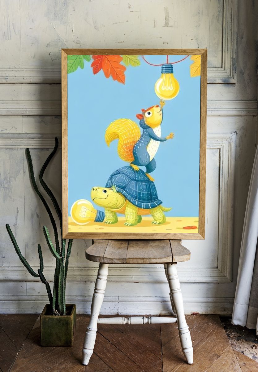 Playful Animal Stack Illustration Poster. — room view 1