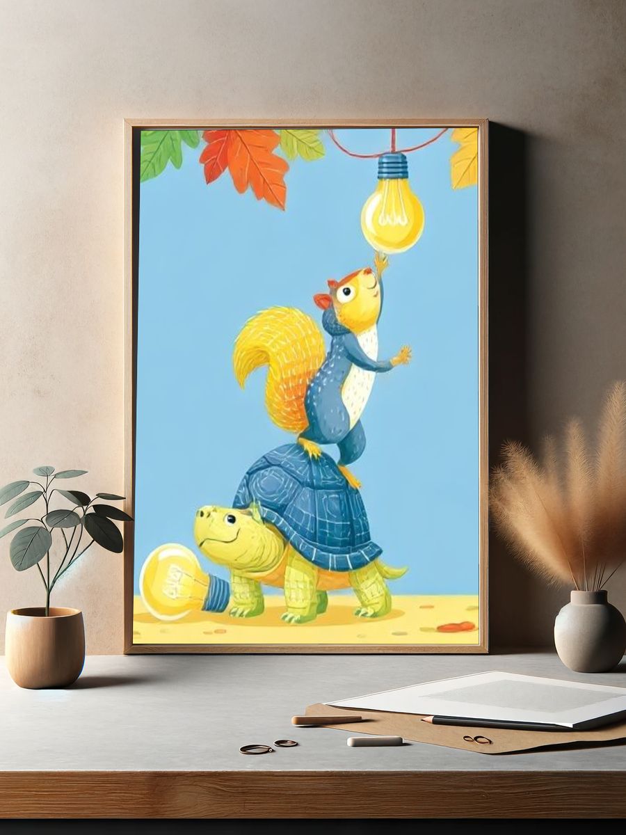 Playful Animal Stack Illustration Poster. — room view 2