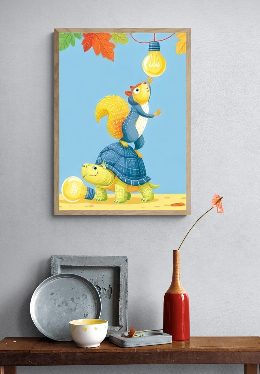 Playful Animal Stack Illustration Poster. — room view 3