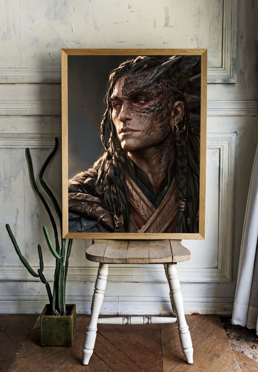 Fantasy Warrior Portrait Print. room preview