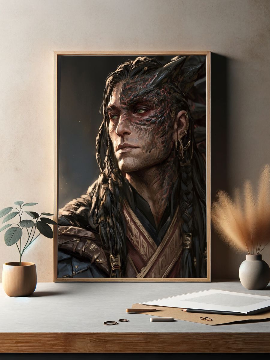 Fantasy Warrior Portrait Print. — room view 2