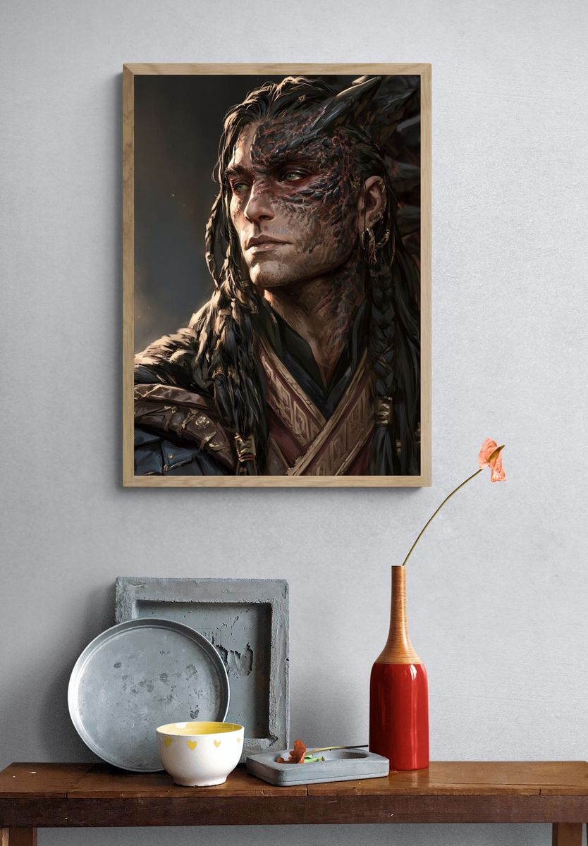 Fantasy Warrior Portrait Print. — room view 3