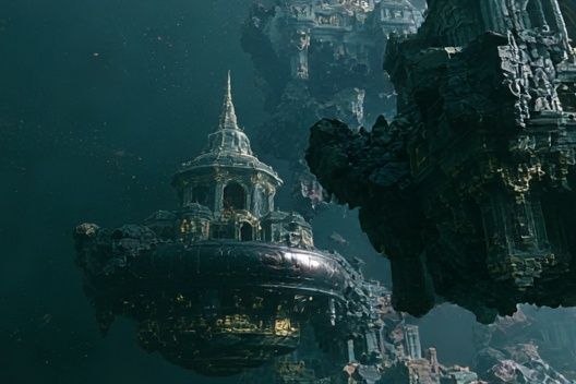 Floating Sci-Fi Cityscape Poster. poster — illustration art