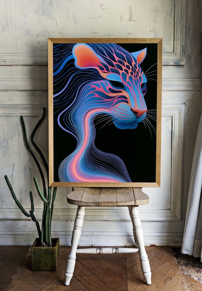 Neon Panther Illustration Poster. room preview
