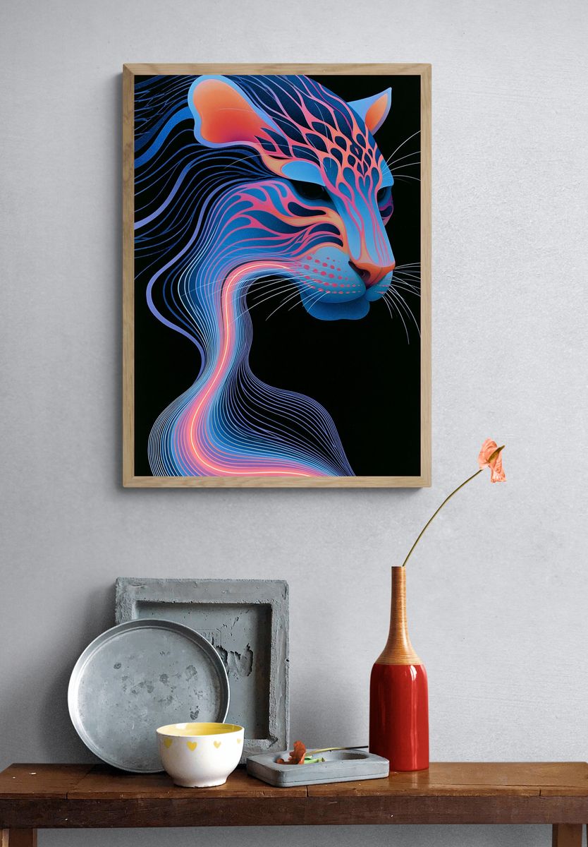 Neon Panther Illustration Poster. — room view 3