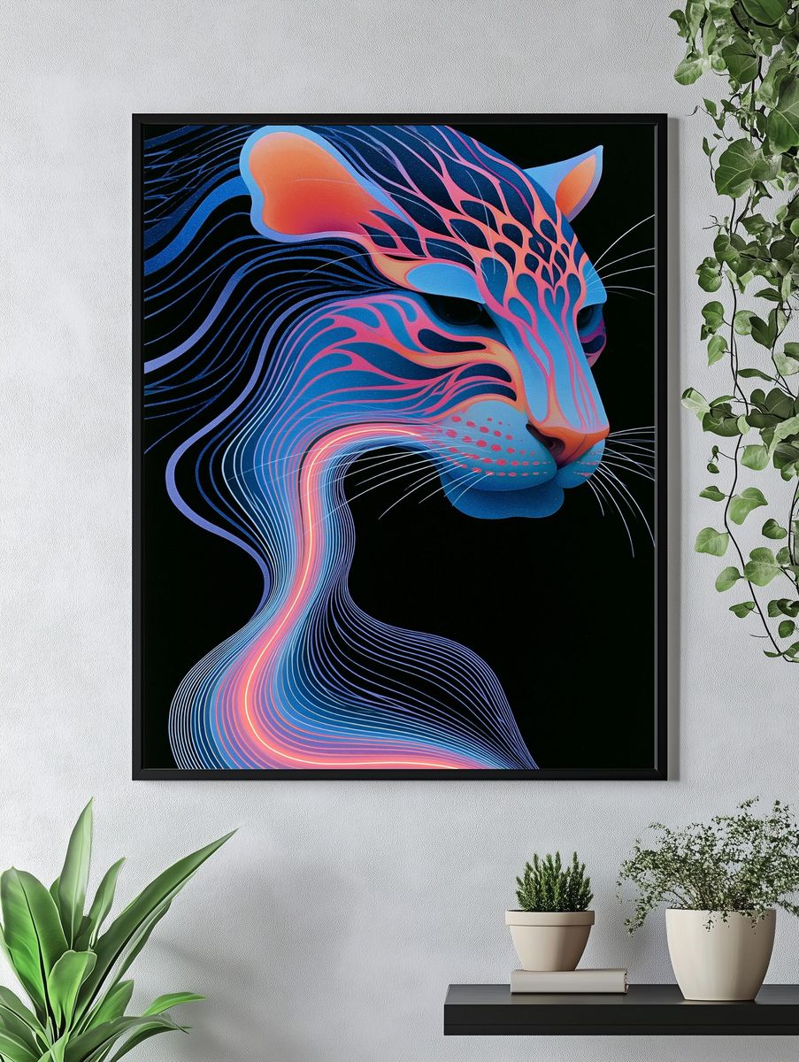 Neon Panther Illustration Poster. — room view 4