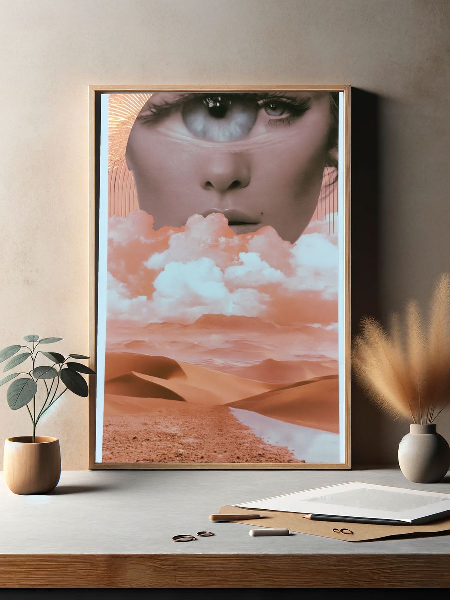 Surreal Desert Face Illustration Poster. — room view 2