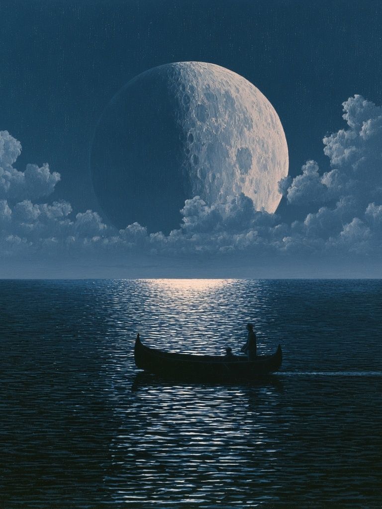 Moonlit Ocean Dreamscape Print. poster — illustration art