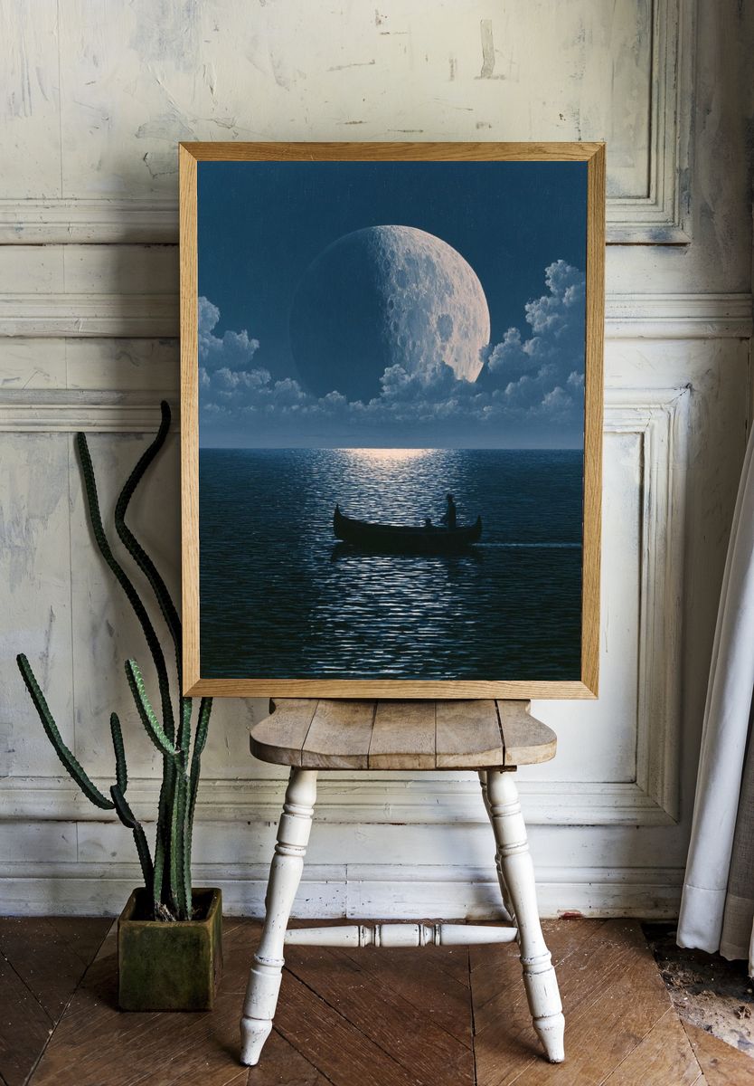 Moonlit Ocean Dreamscape Print. — room view 1