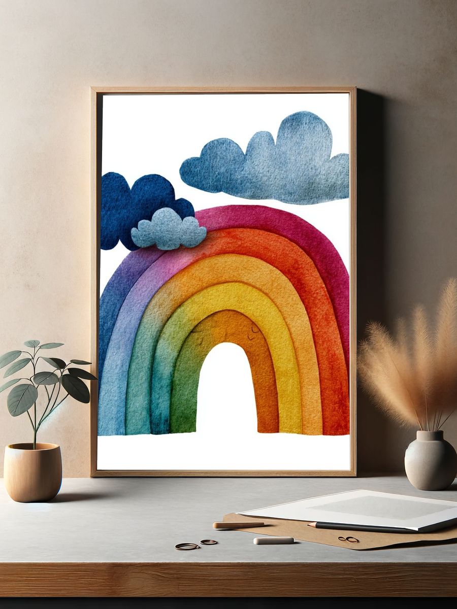 Rainbow Clouds Watercolor Print. — room view 2
