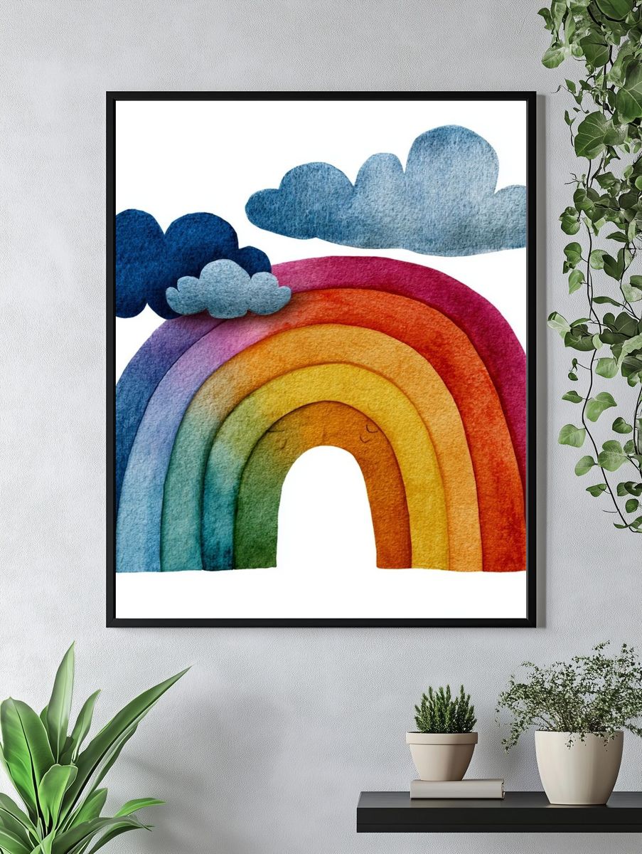 Rainbow Clouds Watercolor Print. — room view 4
