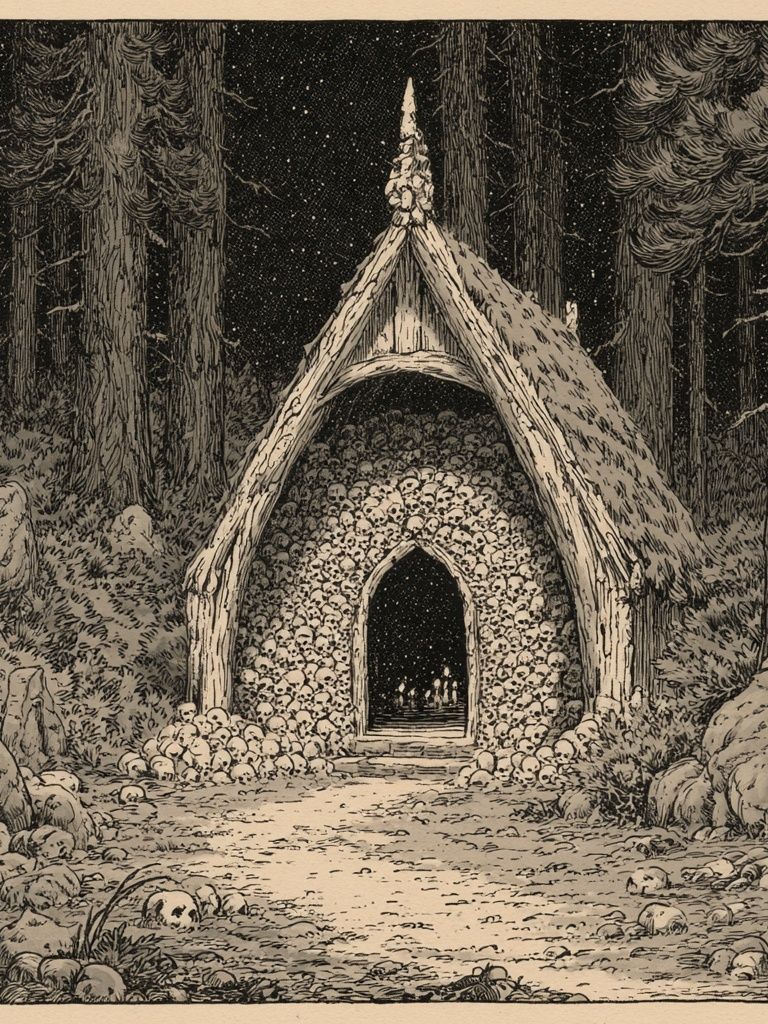 Forest Chapel of Skulls Print. poster — illustration art