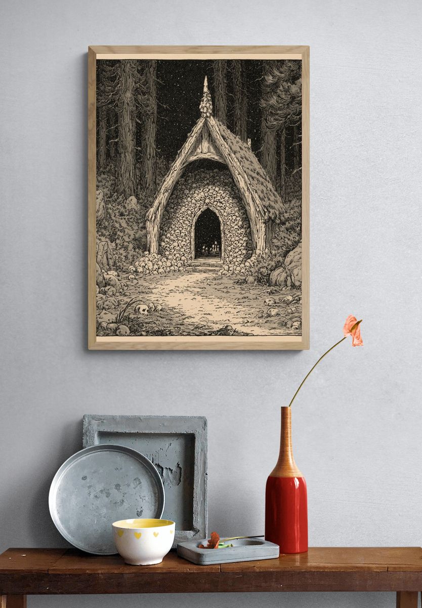 Forest Chapel of Skulls Print. — room view 3