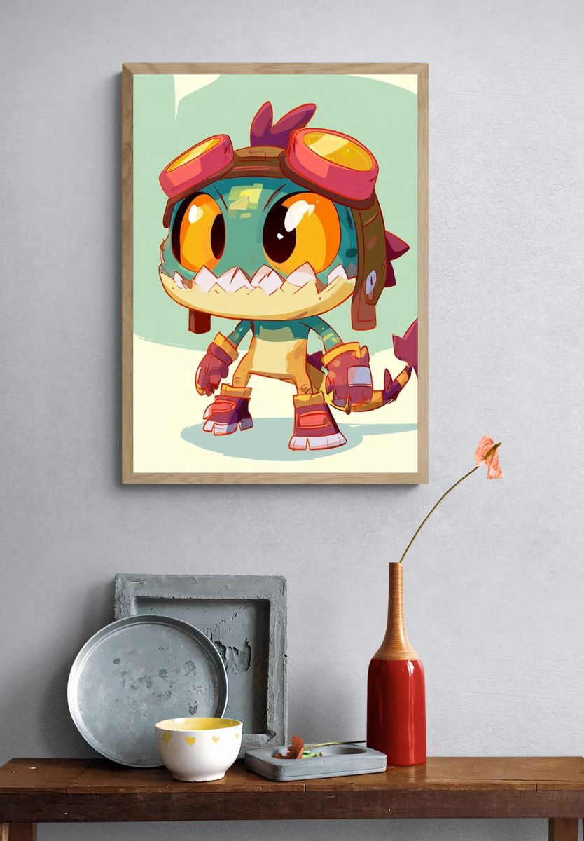 Cute Dragon Character Illustration Poster. — room view 3