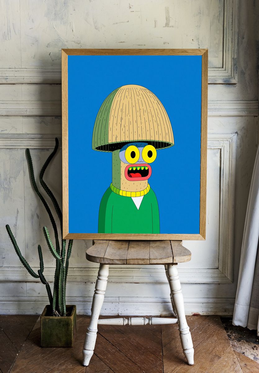 Cartoon Mushroom Character Print. room preview