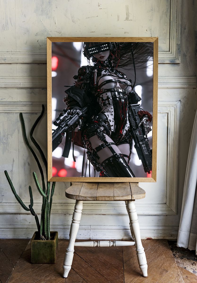 Cyberpunk Android Warrior Poster. room preview