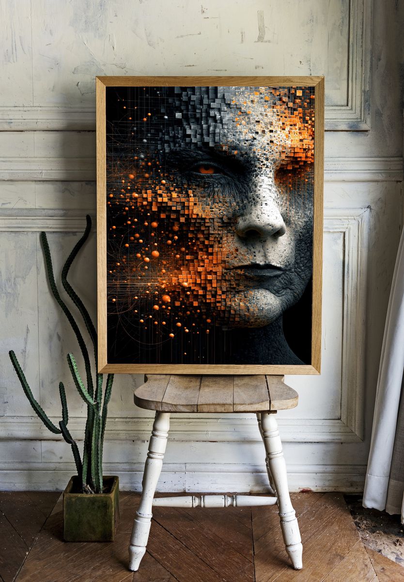 Abstract Human Face Digital Art Poster. — room view 1