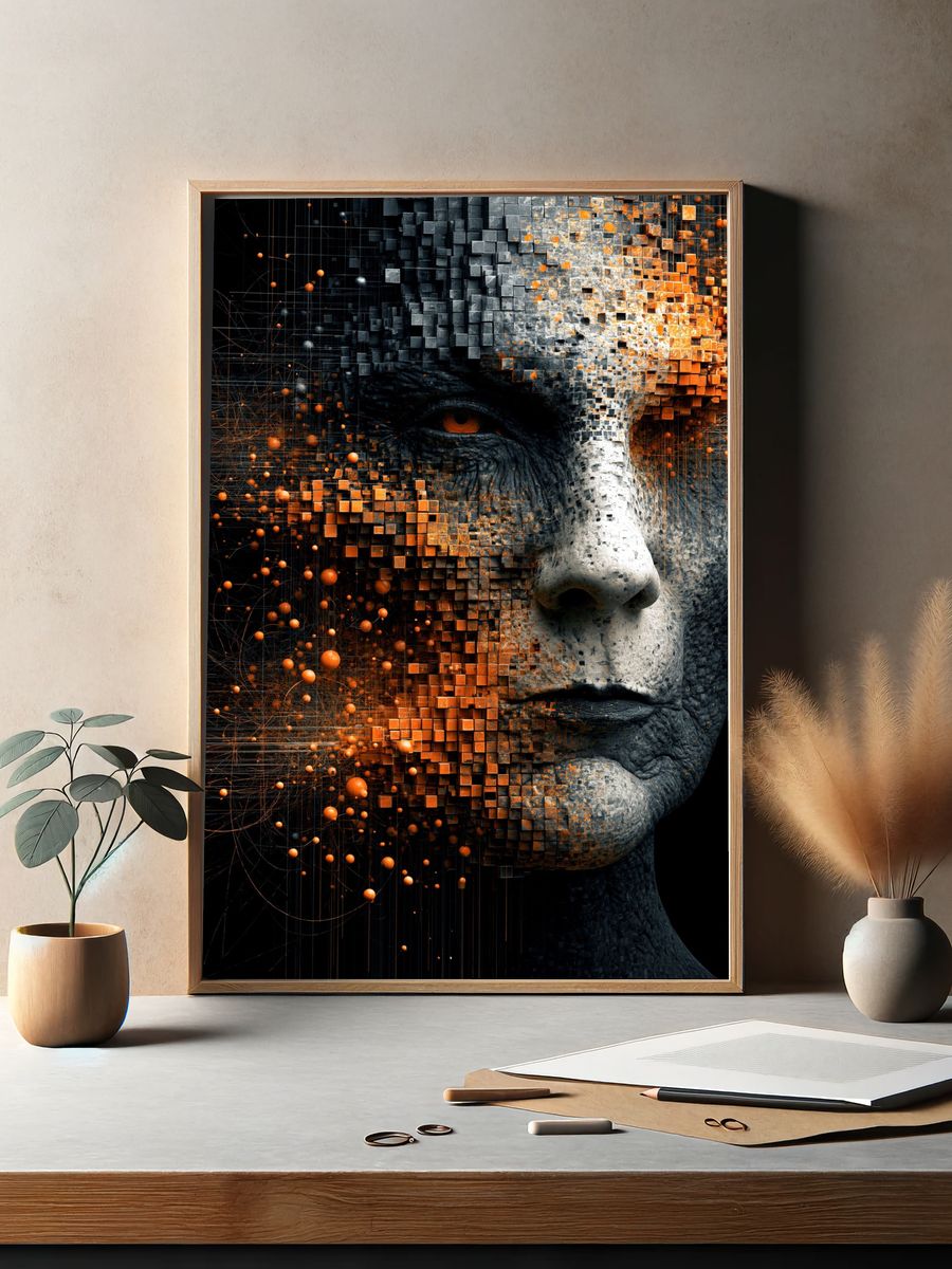 Abstract Human Face Digital Art Poster. — room view 2
