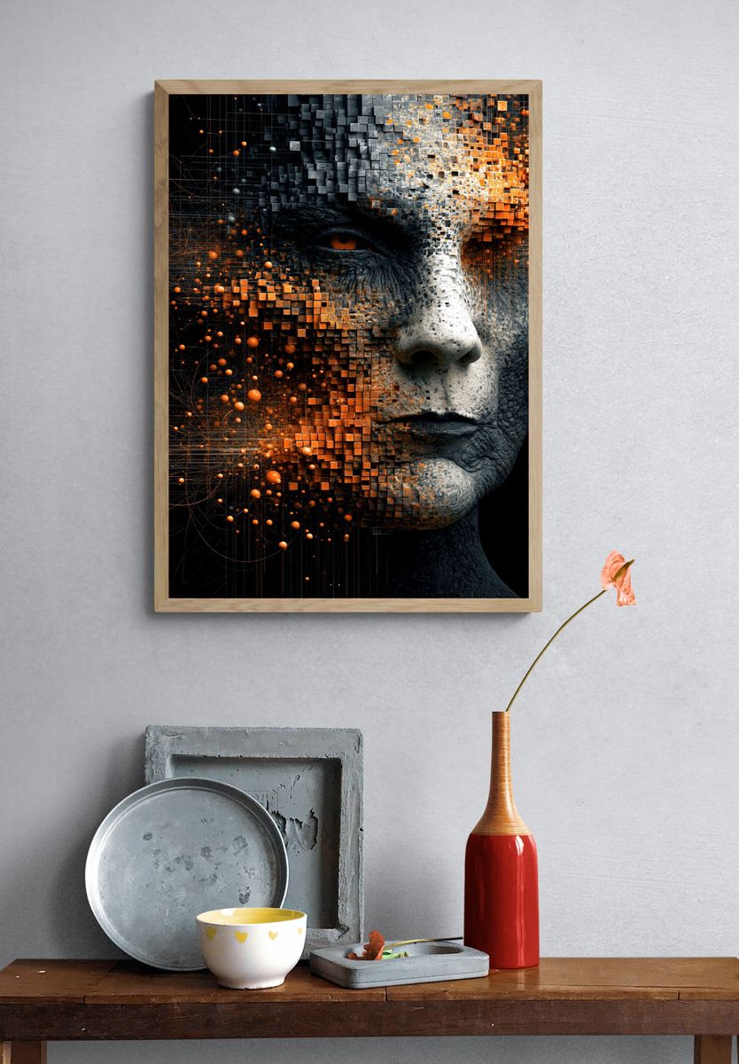Abstract Human Face Digital Art Poster. — room view 3