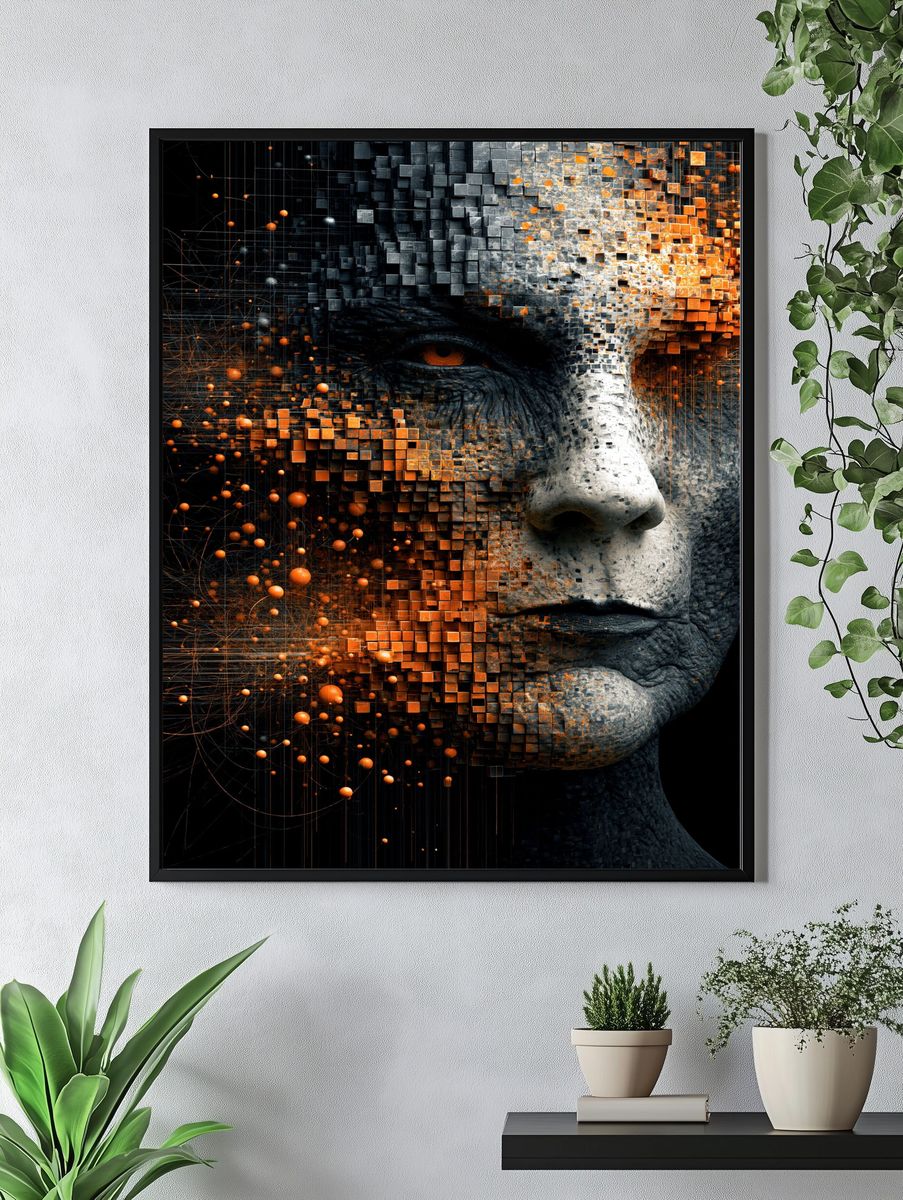 Abstract Human Face Digital Art Poster. — room view 4