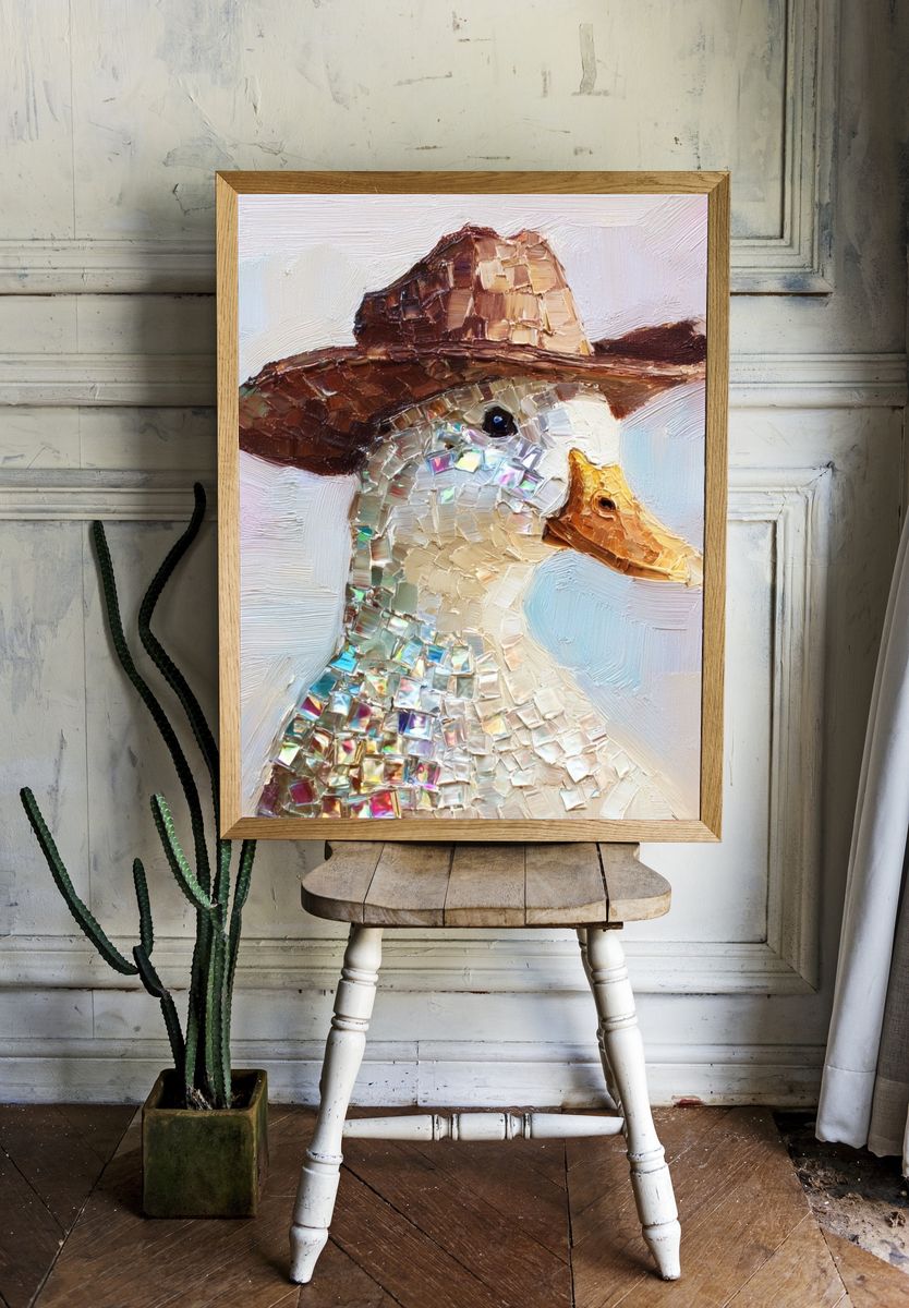 Cowboy Duck Mosaic Illustration Poster. — room view 1