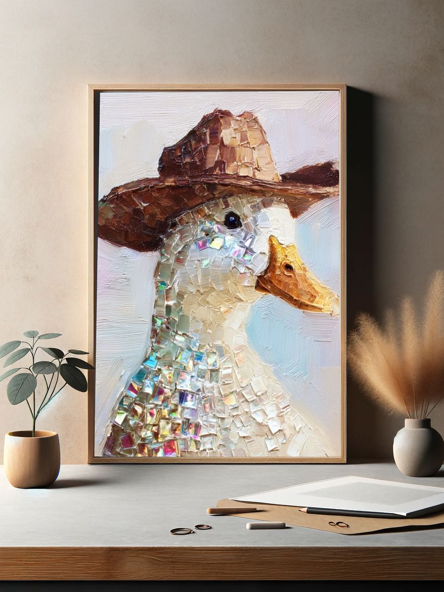 Cowboy Duck Mosaic Illustration Poster. — room view 2