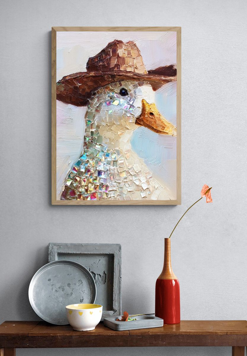 Cowboy Duck Mosaic Illustration Poster. — room view 3