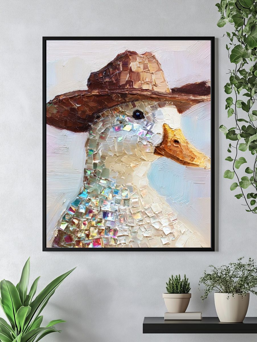 Cowboy Duck Mosaic Illustration Poster. — room view 4