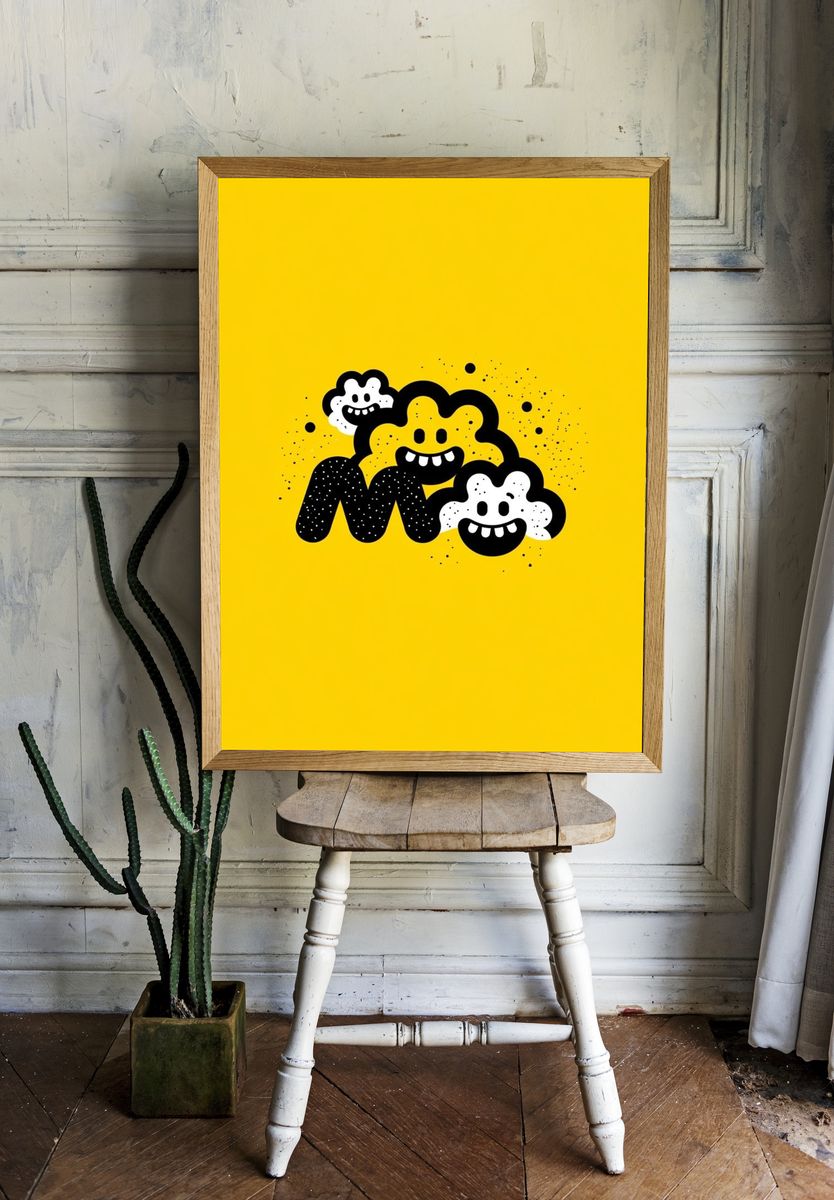 Smiling Cloud Cartoon Print. room preview