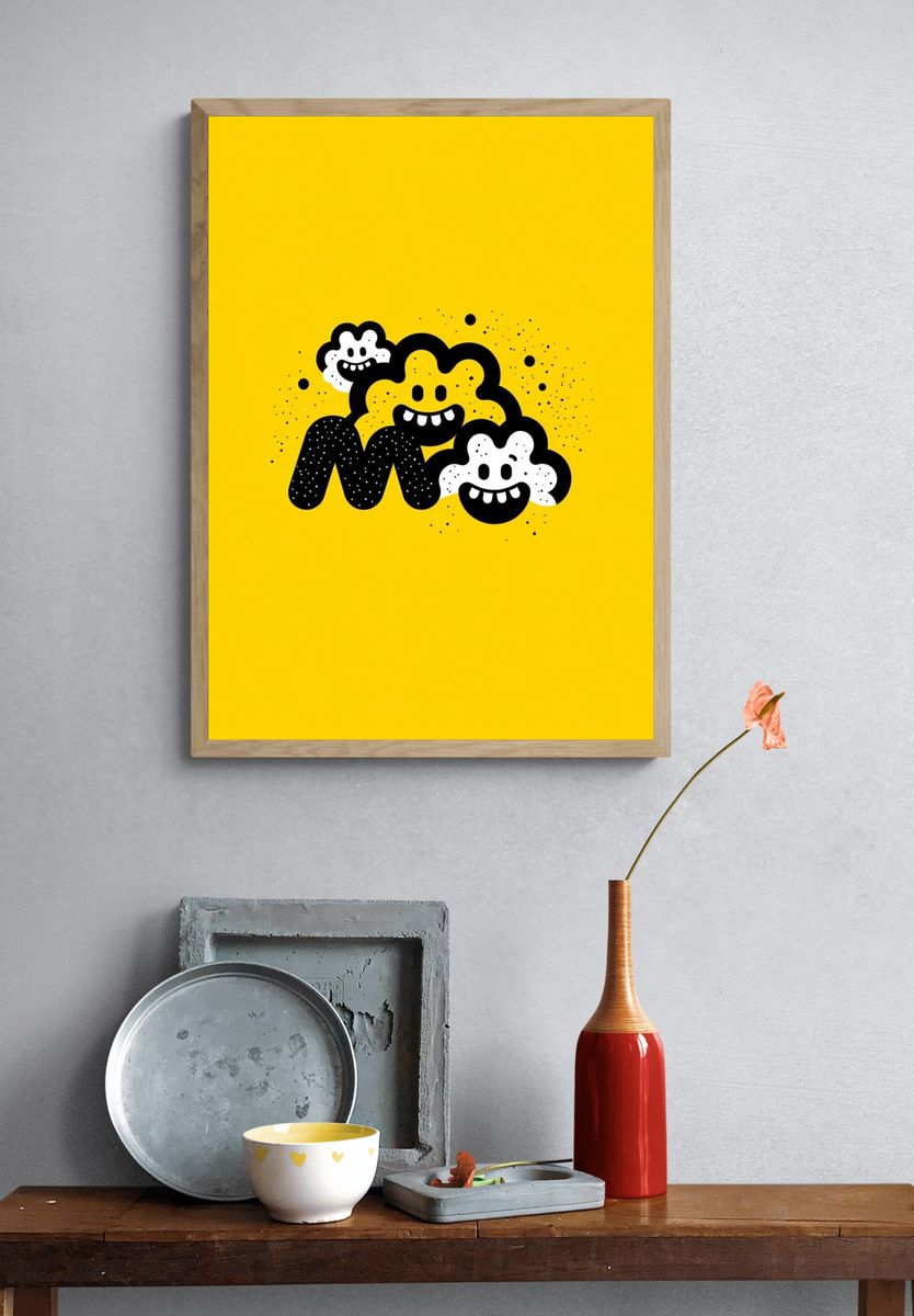 Smiling Cloud Cartoon Print. — room view 3