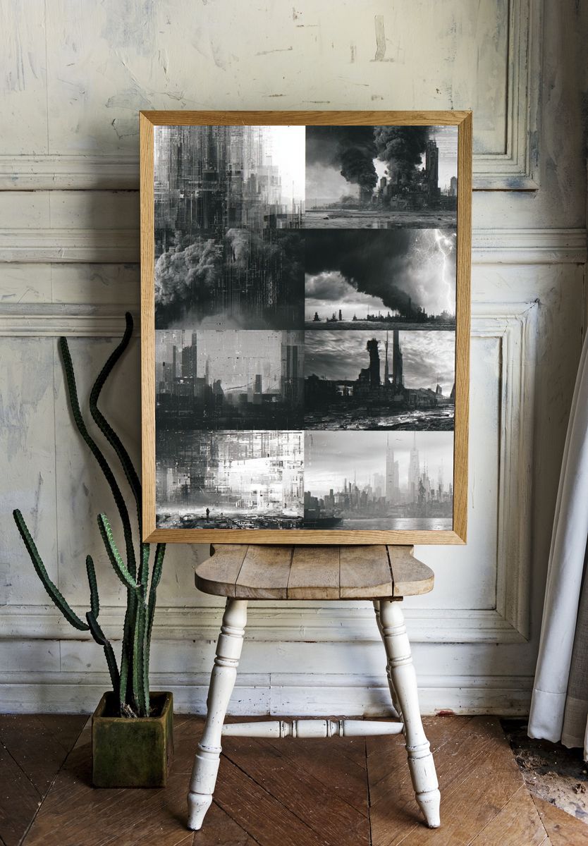 Dystopian Cityscape Collage Print. room preview