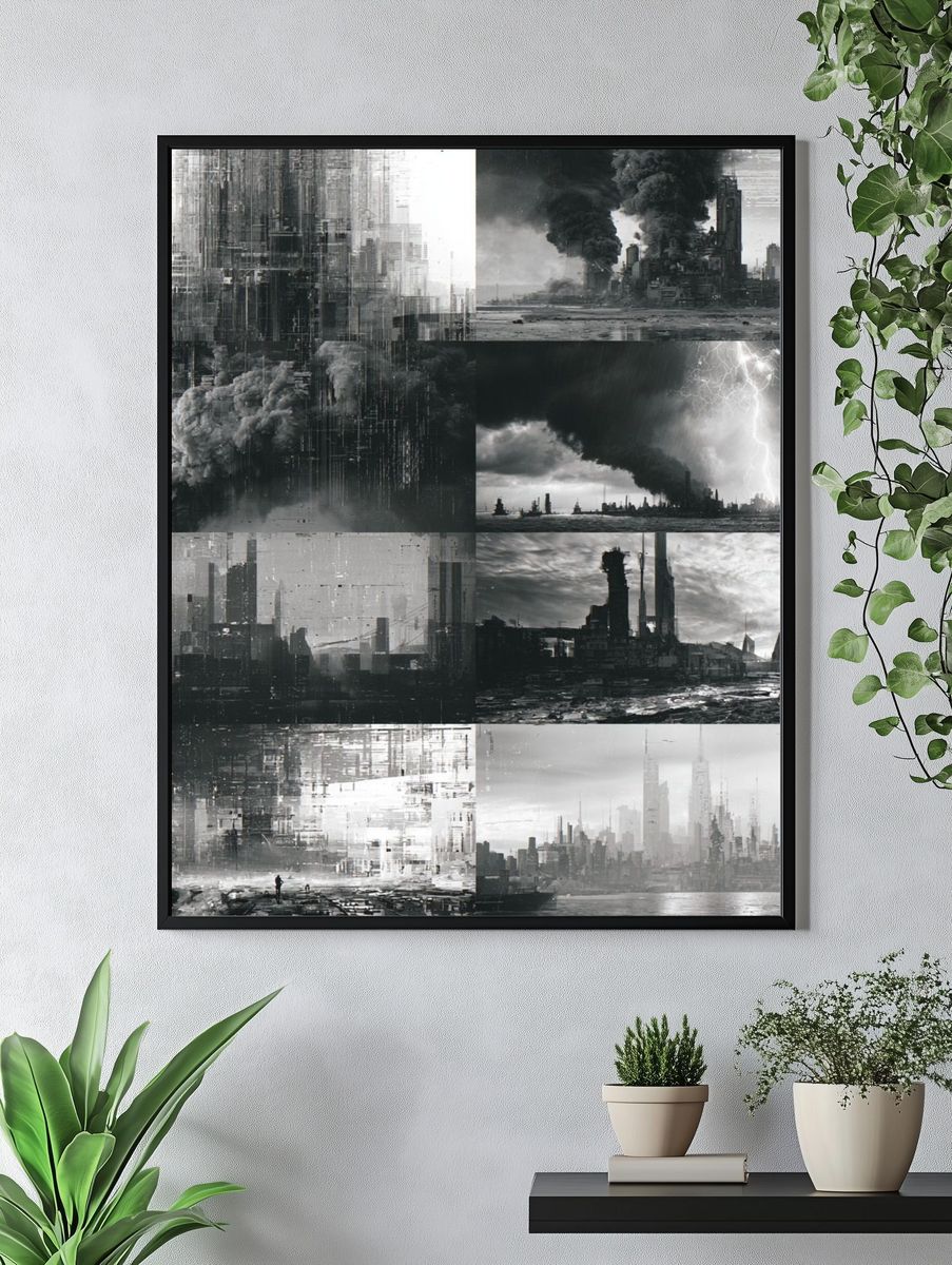 Dystopian Cityscape Collage Print. — room view 4
