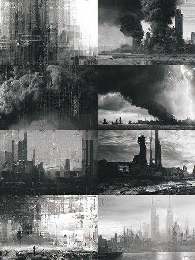 Dystopian Cityscape Collage Print.