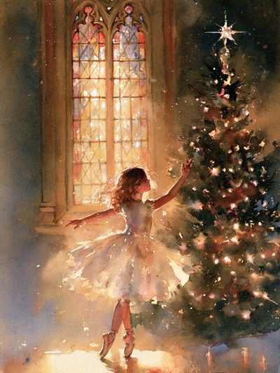 Ballerina by Christmas Tree Print.