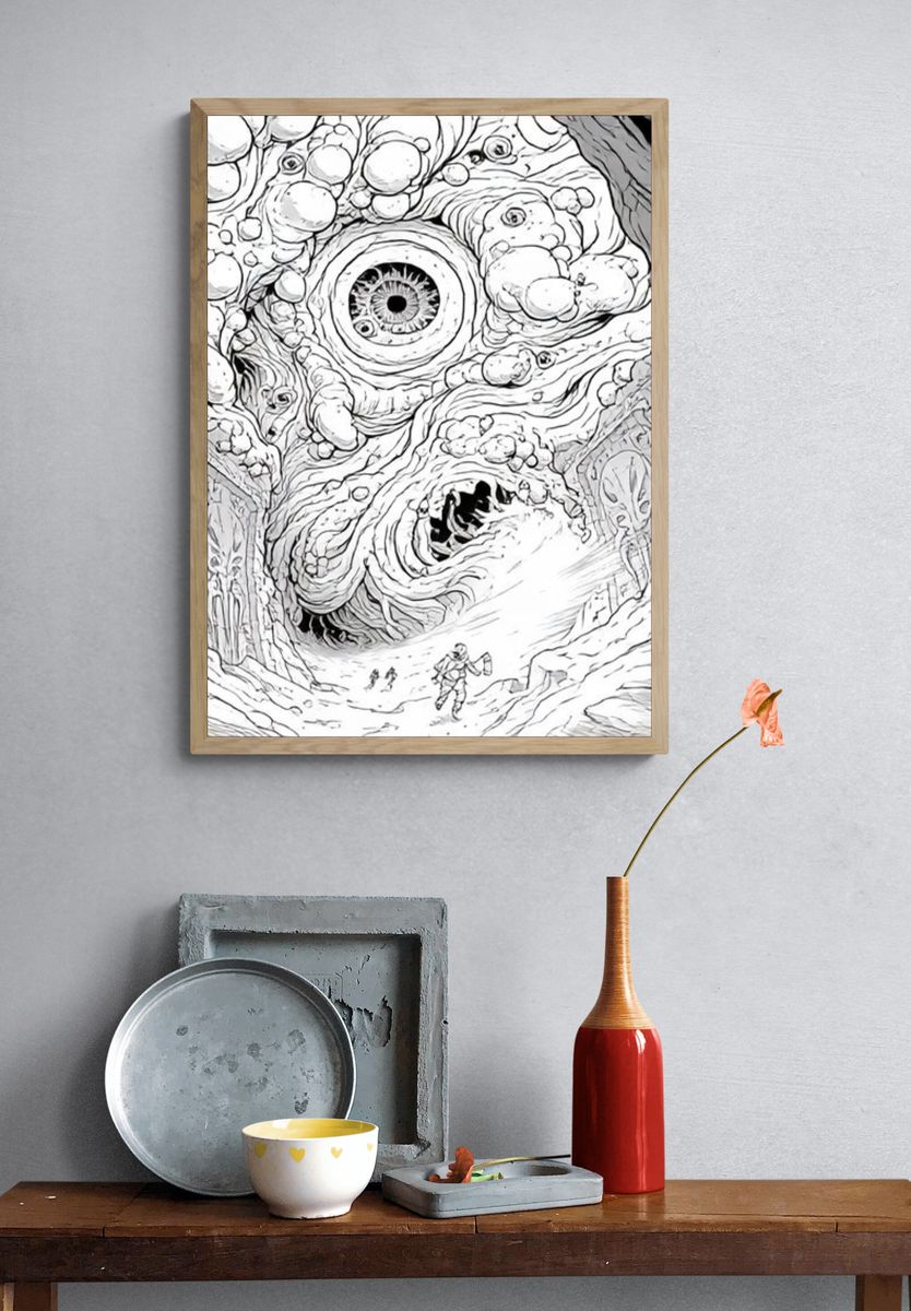 Surreal Cave Eye Illustration Poster. — room view 3