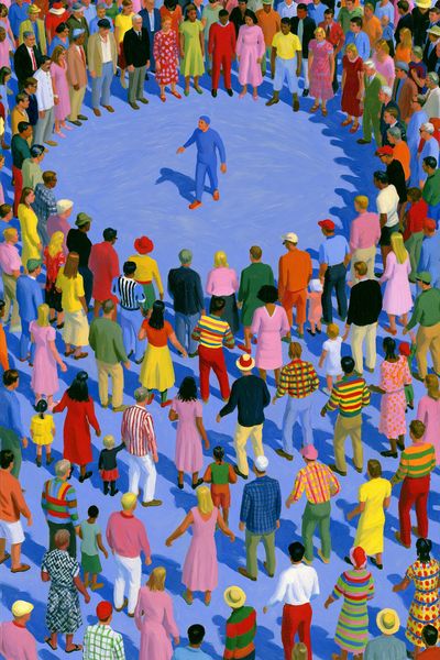 Crowd Circle Gathering Illustration Poster.