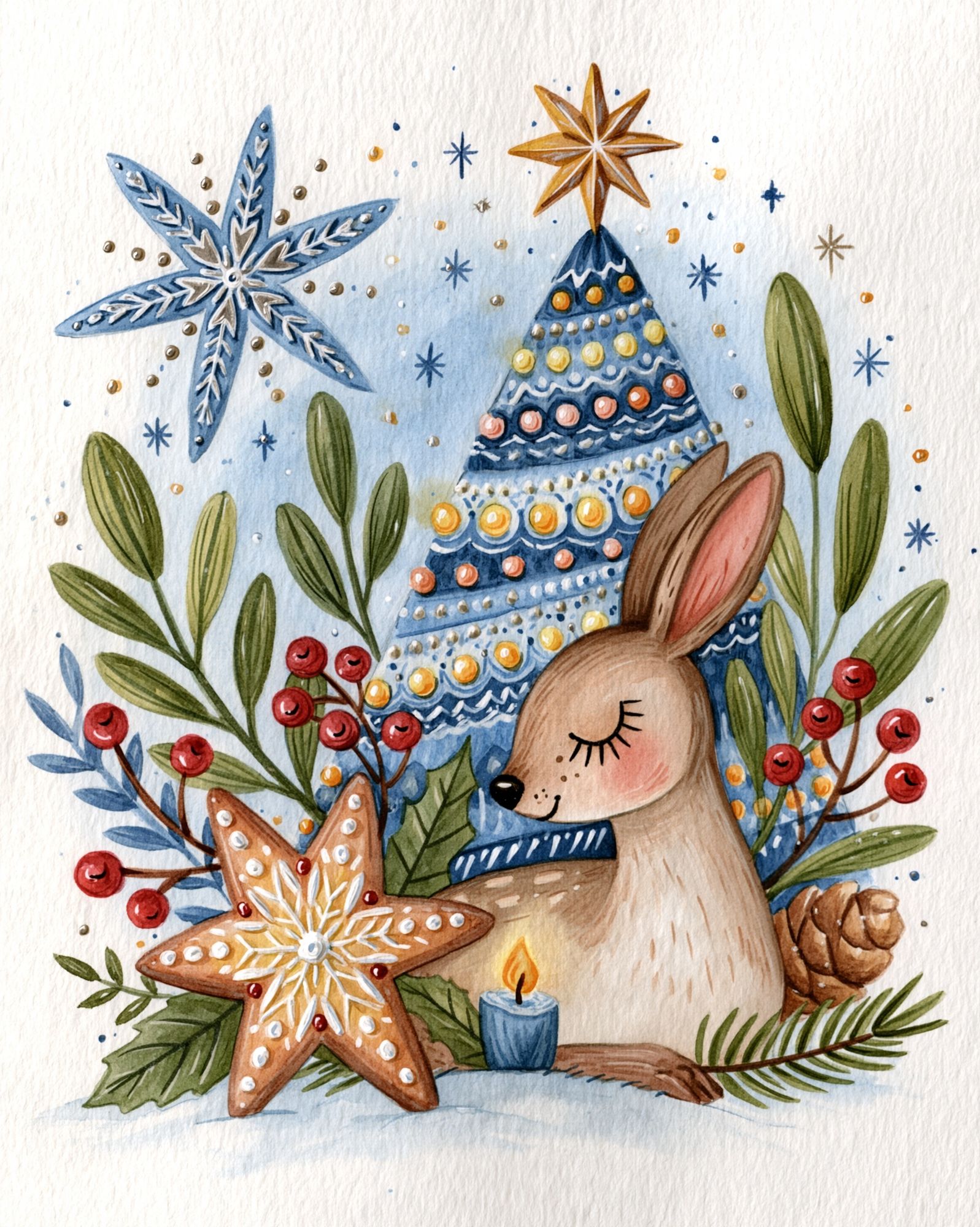 Winter Deer Watercolor Poster. poster detail