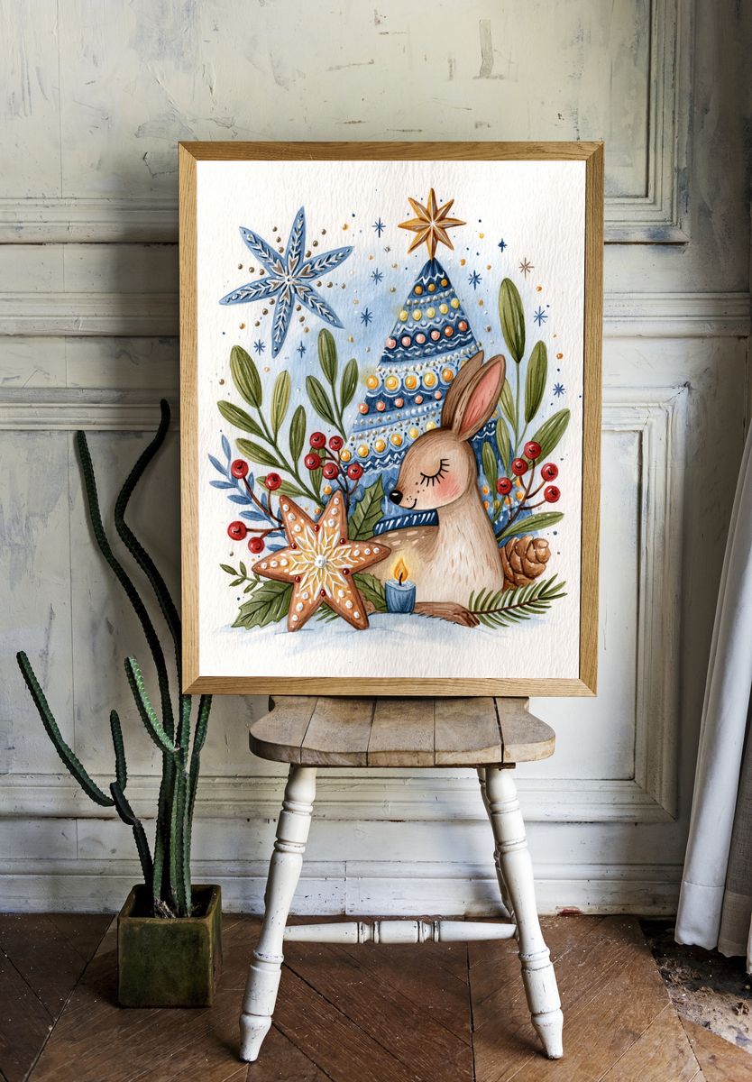 Winter Deer Watercolor Poster. room preview