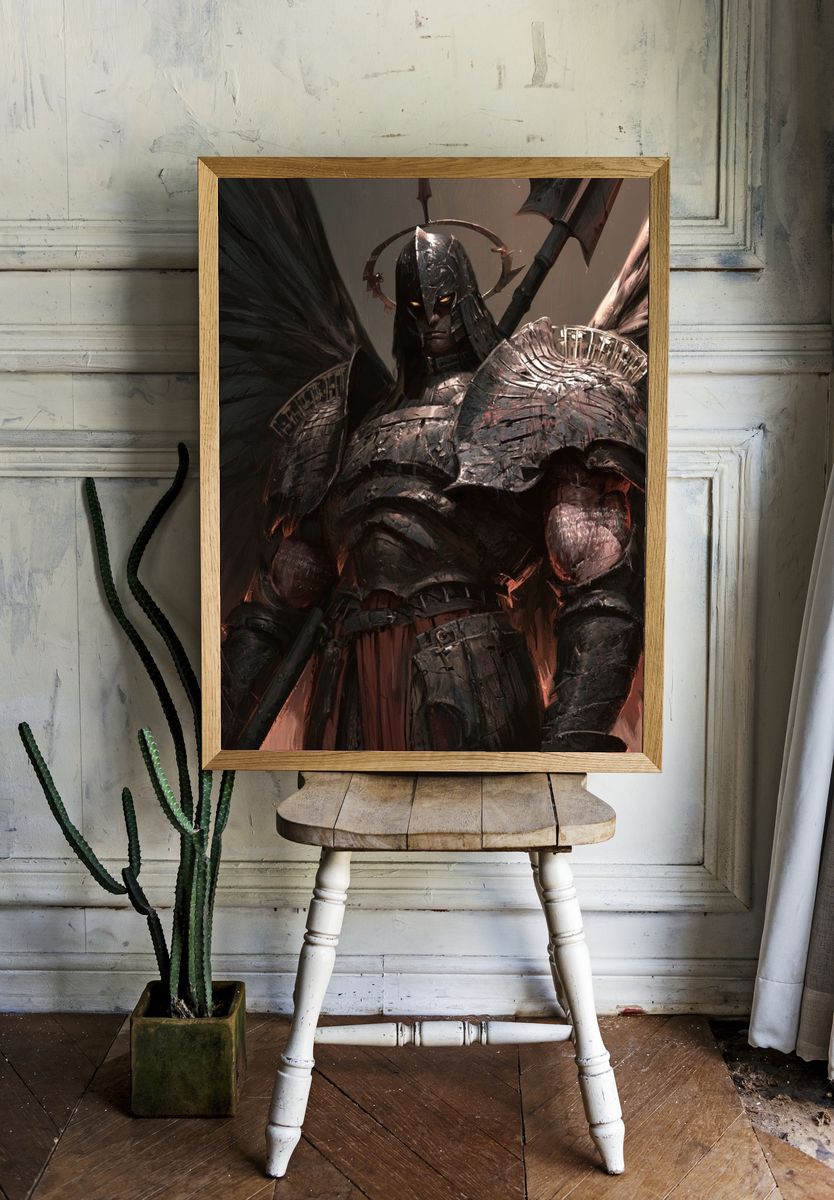 Dark Winged Warrior Illustration Poster. room preview