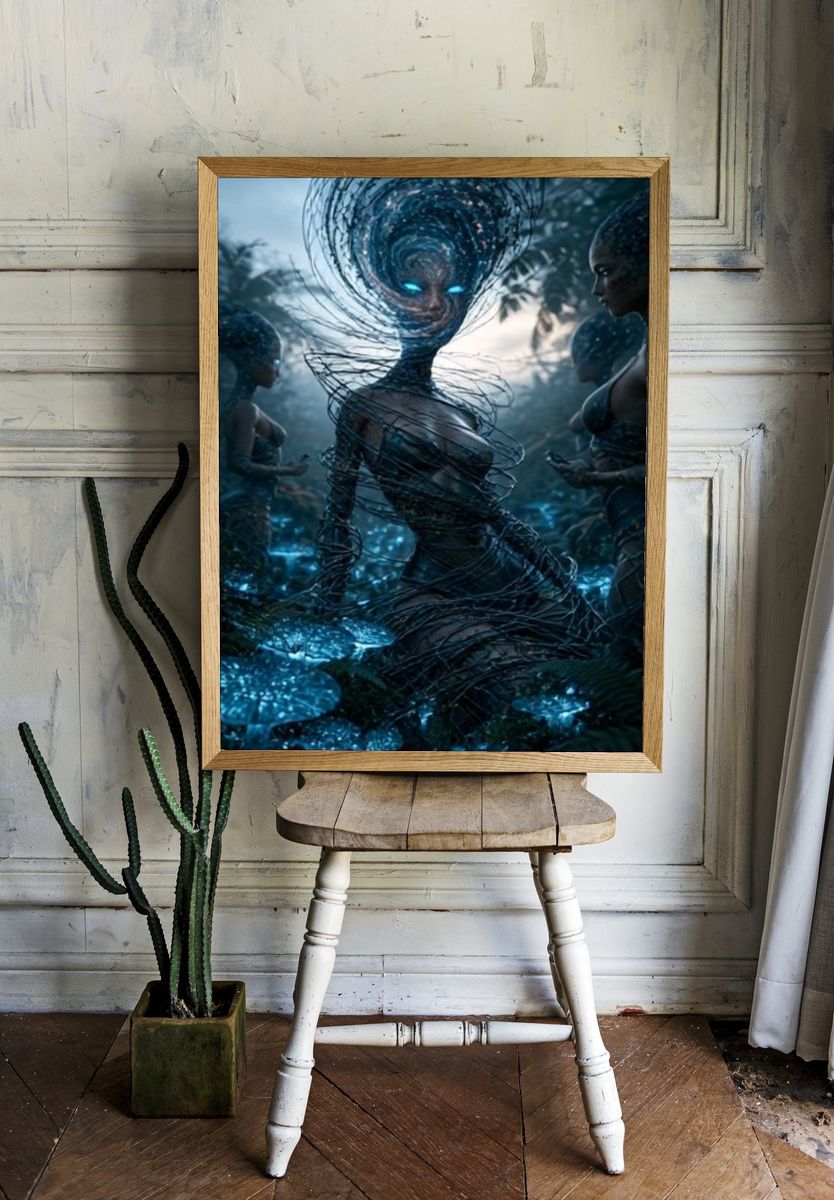 Mystic Blue Figure Digital Art Poster. room preview