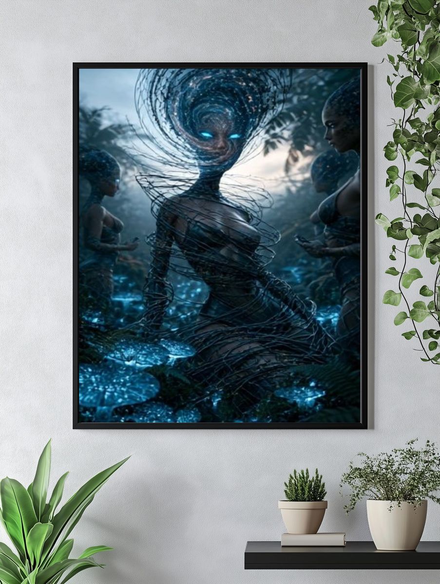 Mystic Blue Figure Digital Art Poster. — room view 4