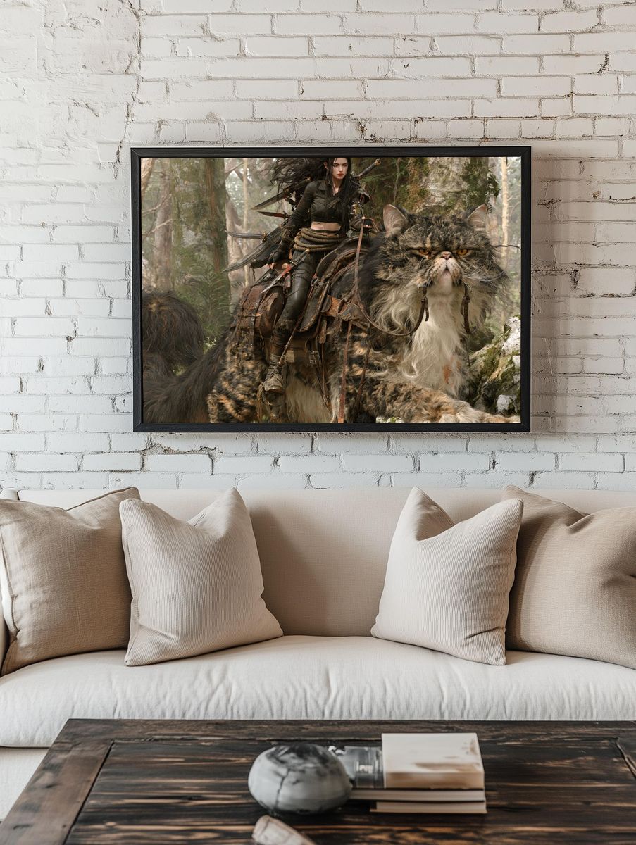 Fantasy Rider on Giant Cat Poster. room preview