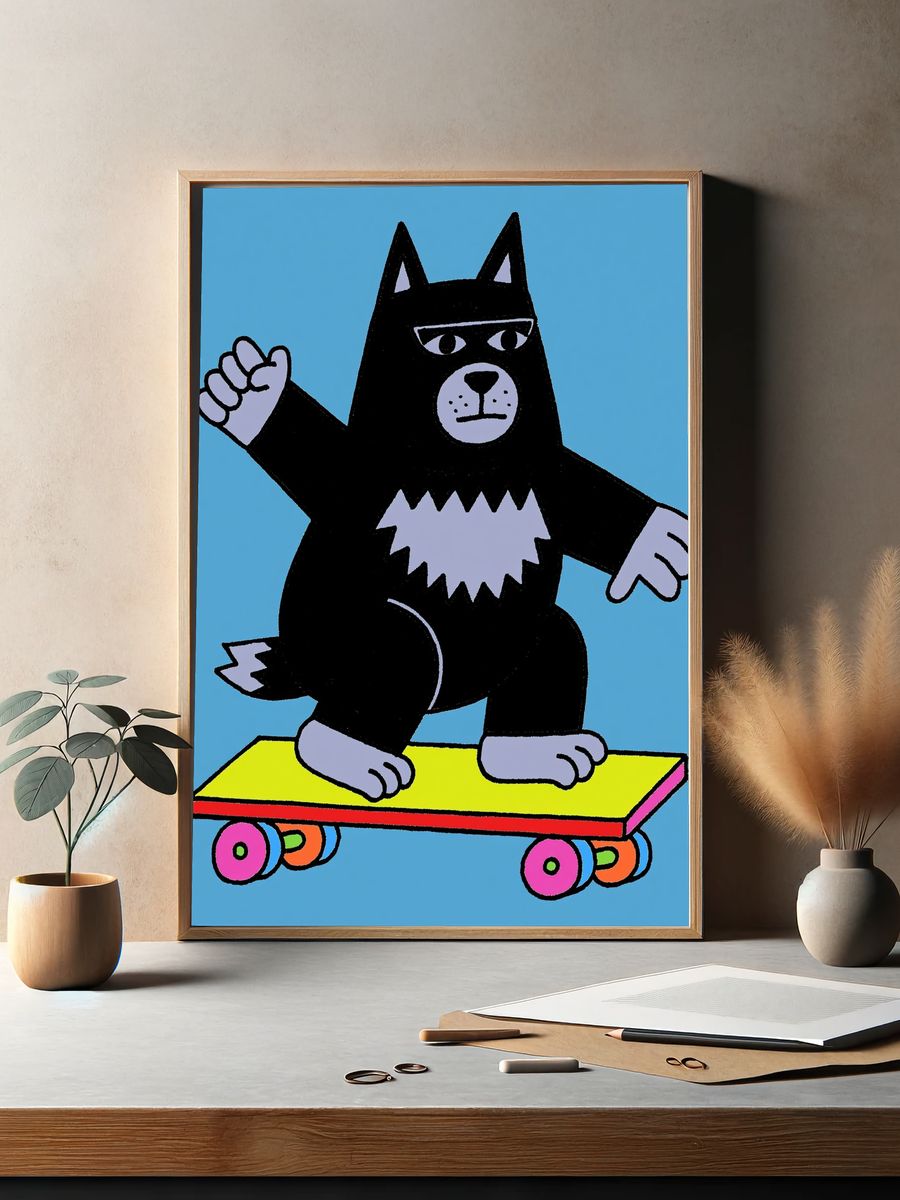 Skateboarding Cat Cartoon Poster. — room view 2