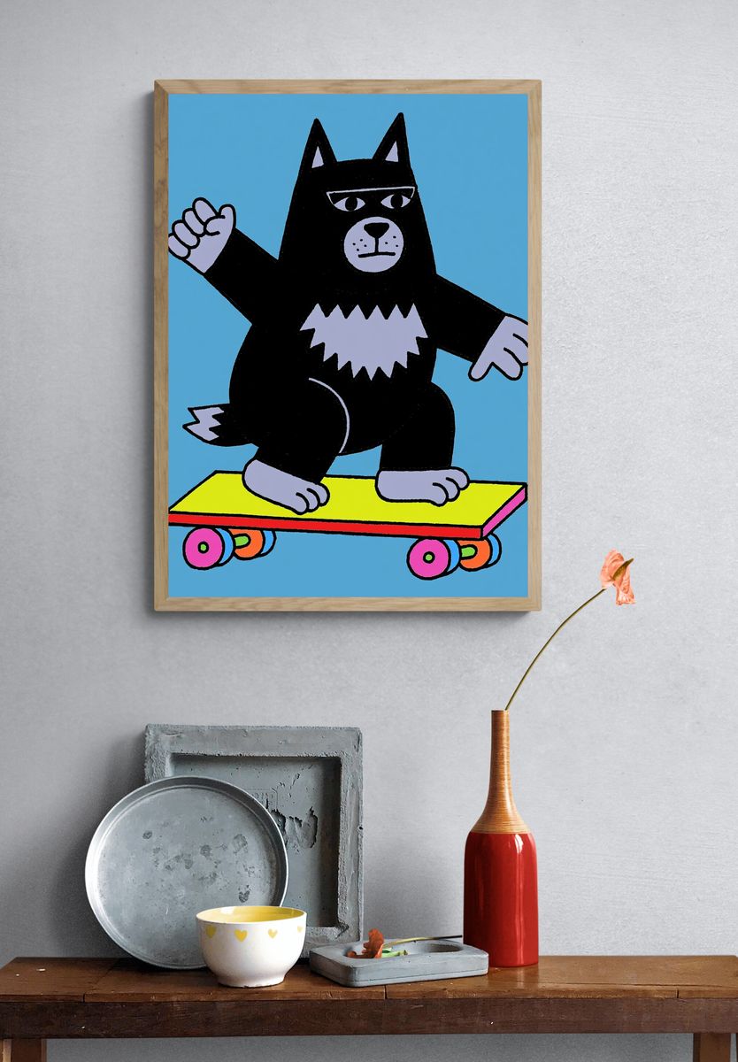 Skateboarding Cat Cartoon Poster. — room view 3