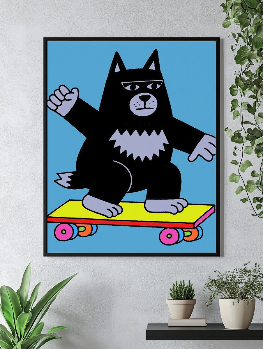 Skateboarding Cat Cartoon Poster. — room view 4