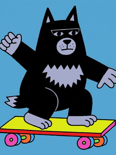 Skateboarding Cat Cartoon Poster.