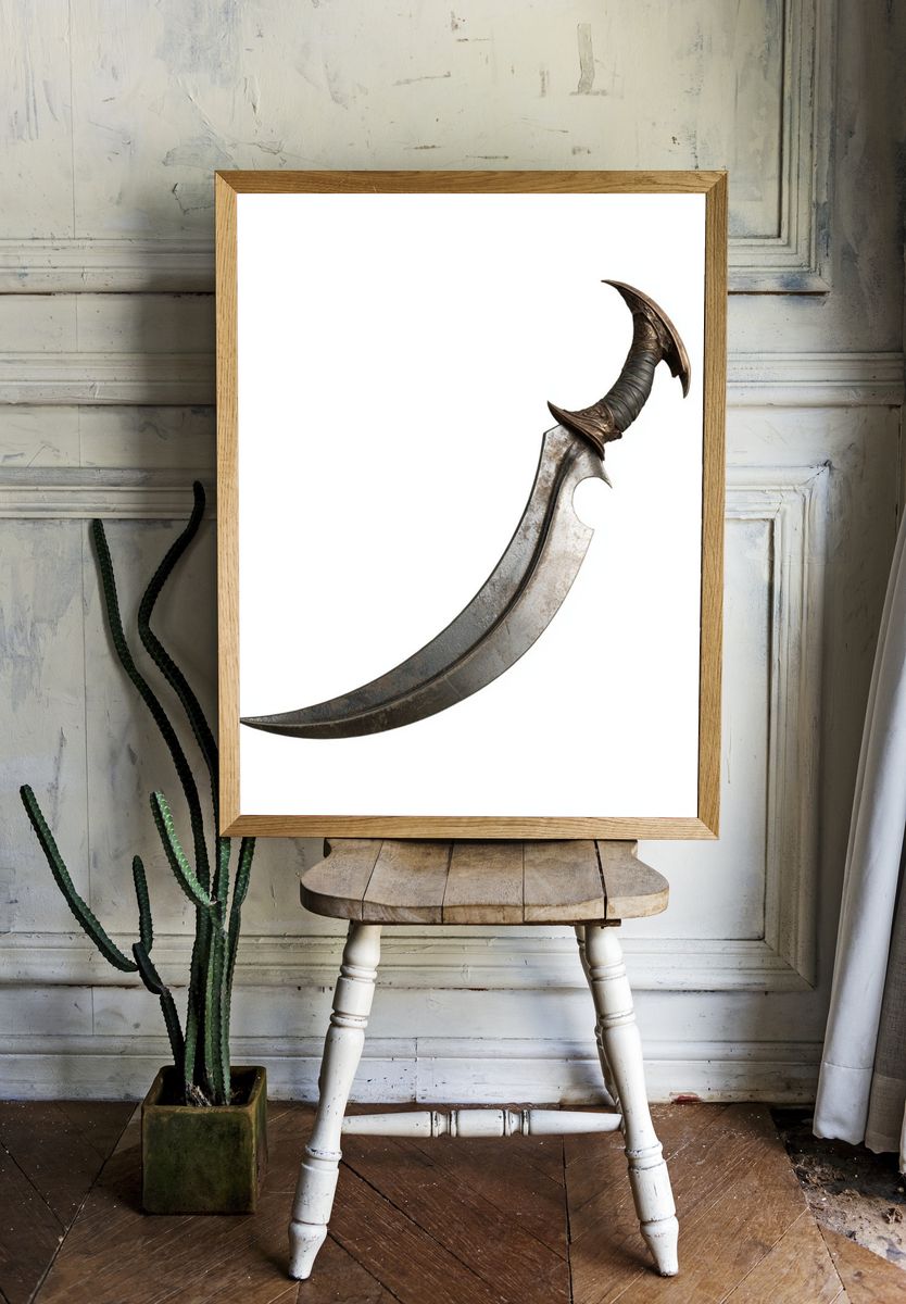 Curved Fantasy Dagger Illustration Poster. — room view 1